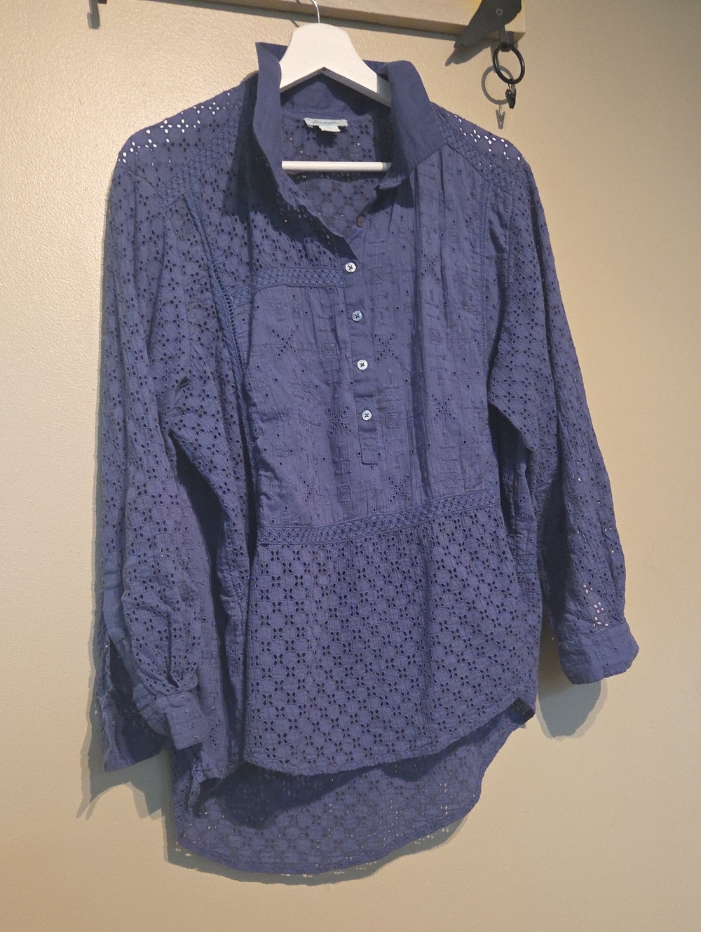 Sundance Eyelet Escape Blue Button Top XL